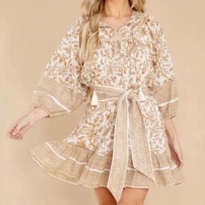 Cleobella Cream and Gold Ruffled Tiered Sundress